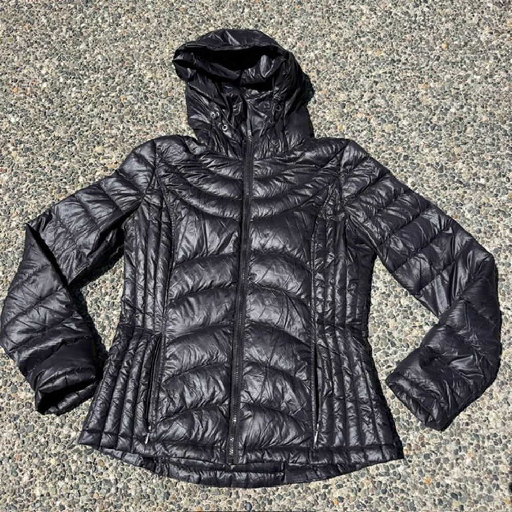 Andrew Marc Packable Down Puffer Jacket Full Zip Hooded Quilted Women's S Black